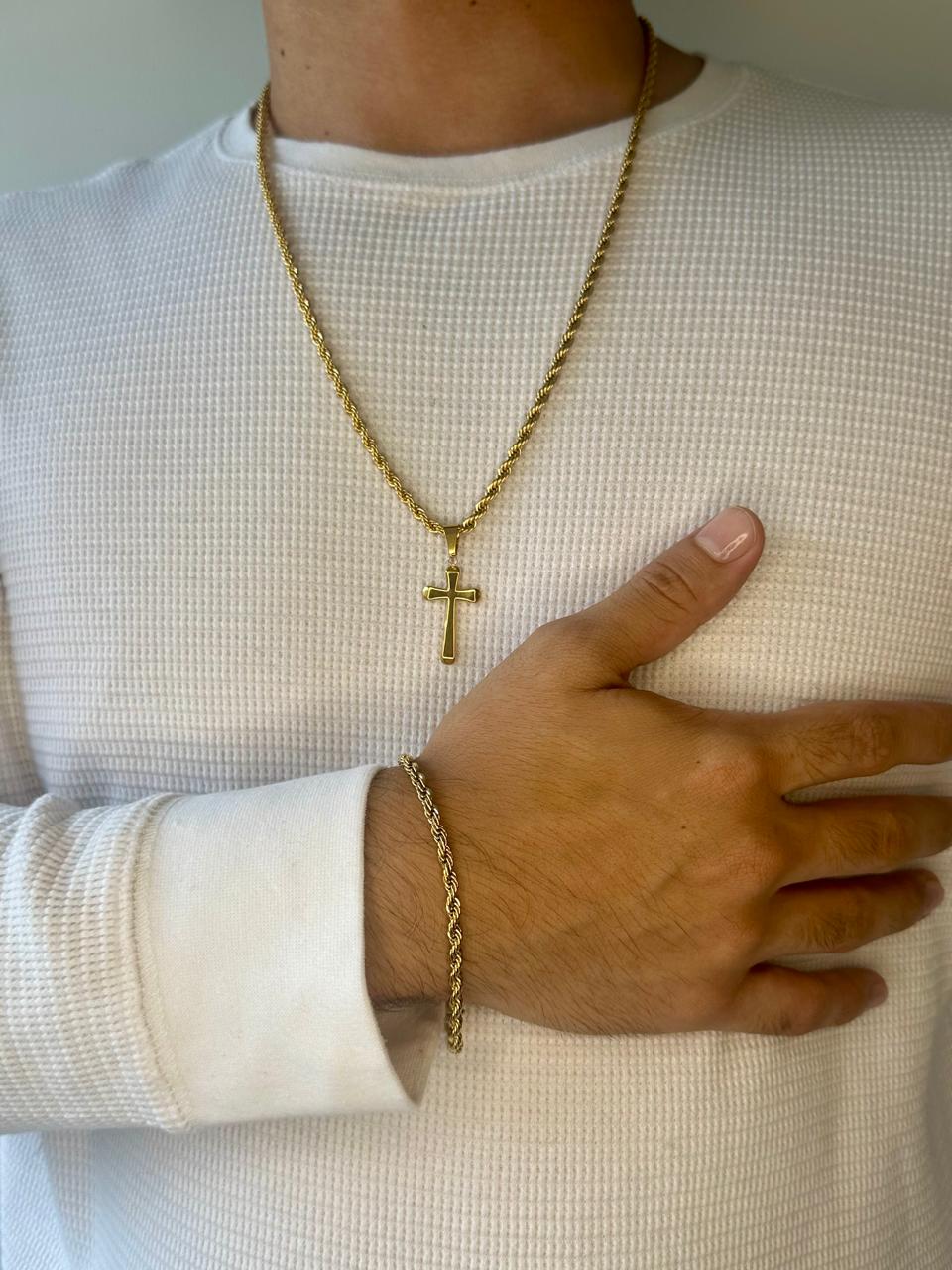 Combo Cadena y pulsera Lazo + Dije de Cruz