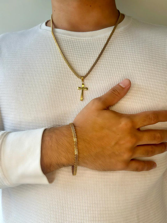 Combo Cadena y pulsera Chinesca + Dije de Cruz